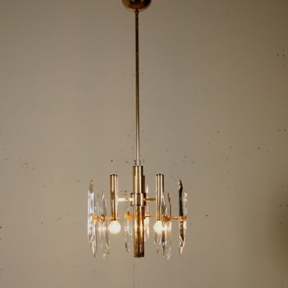 Ceiling Lamp Metal Glass Vintage Italy 1970s