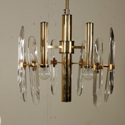 Ceiling Lamp Metal Glass Vintage Italy 1970s