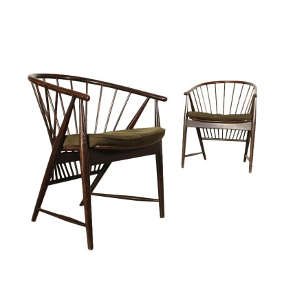 Paar Sessel Geschwärztes Holz Vintage Italien 60er Jahre