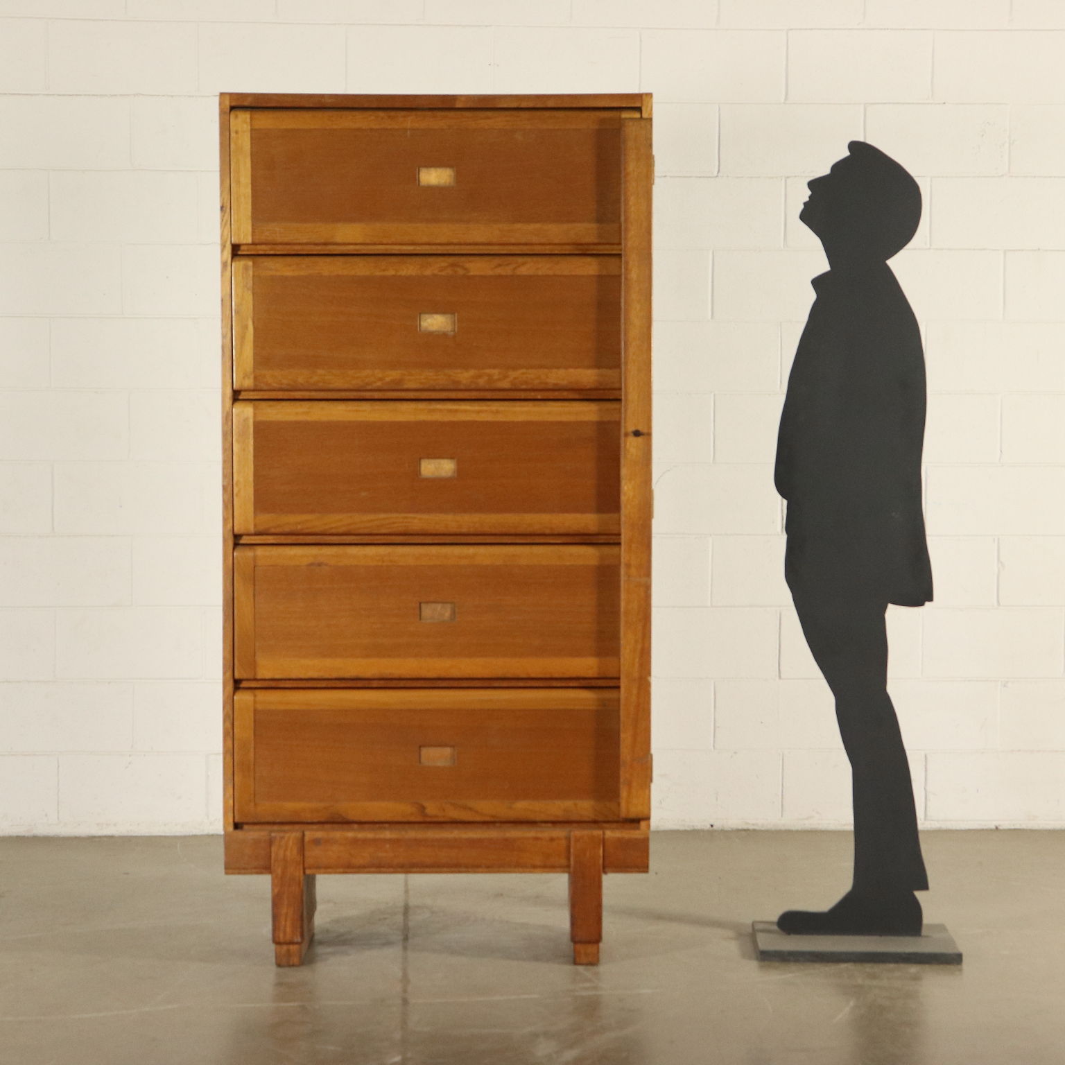 Cabinet With Retractable Doors Oak Veneer Vintage Italy 1940s