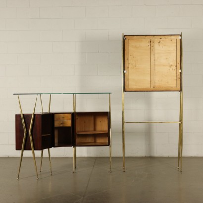 Bar Counter and Stools Glass Mahogany Veneer Vintage Italy 1950s