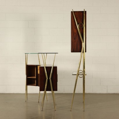 Bar Counter and Stools Glass Mahogany Veneer Vintage Italy 1950s