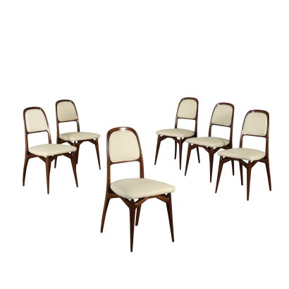 Suite de six Chaises Acajou Mousse Similcuir cuir Italie Années 50