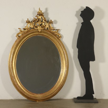 Large Elliptical Gilded Mirror Italy Mid 1900s