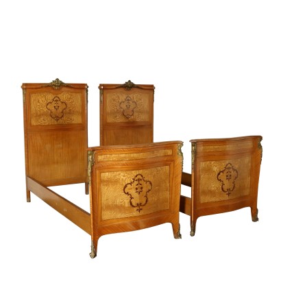 Pair of Single Beds with Inlays Italy 20th Century