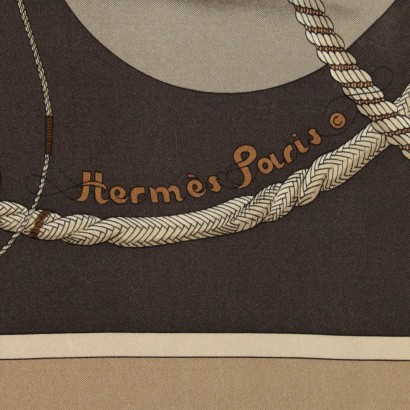 Foulard Vintage in seta marrone Herm&#232;s-particolare