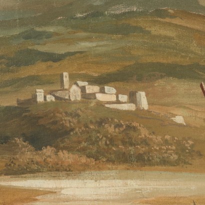 Rural Landscape with Figures Tempera on Canvas Late 1800s