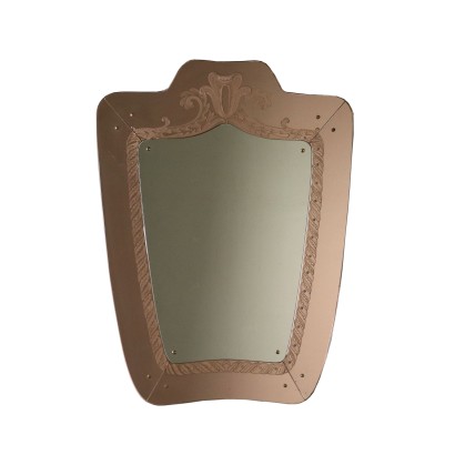 Mirror on Wooden Structure Vintage Italy 1940s-1950s