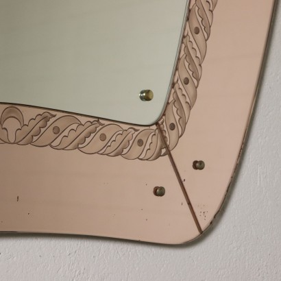 Miroir au Mur Bois Verre miroir Fabriqué en Italie Années 40-50