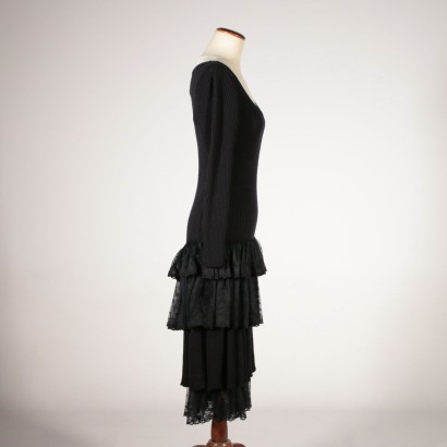 Vintage Moschino Black Dress Wool Milan Italy 1990s