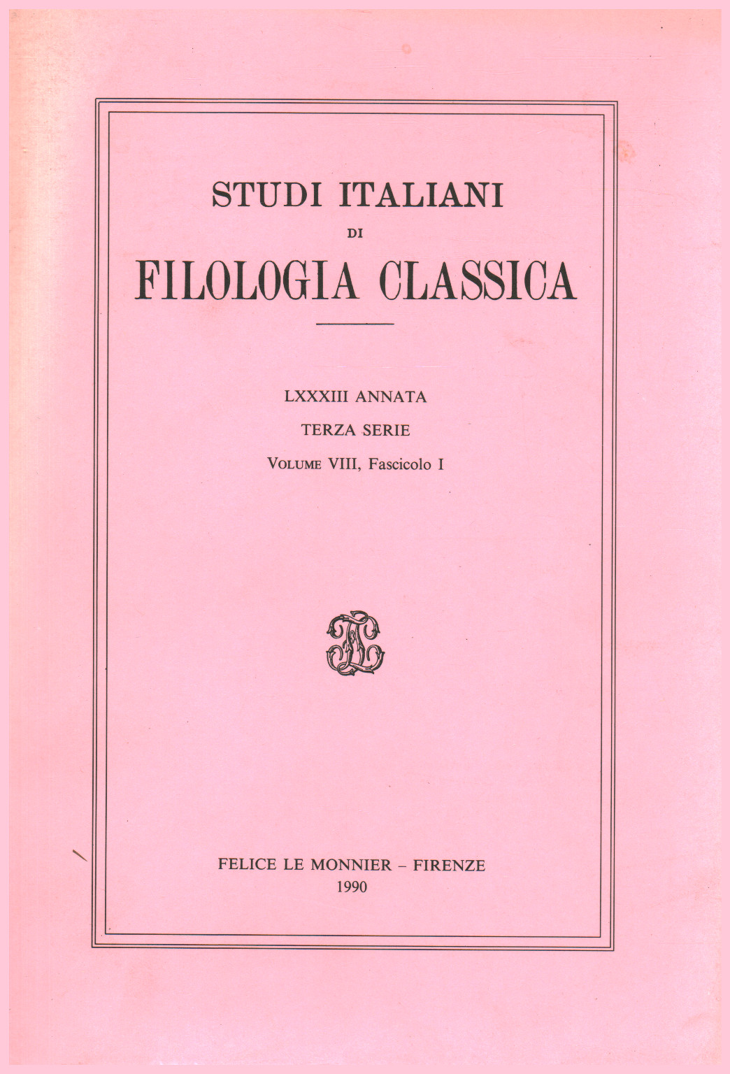 Studi italiani di filologia classica LXXXIII Annat, s.a.