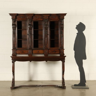 Bookcase on Console Table Walnut Italy 18th-20th Century