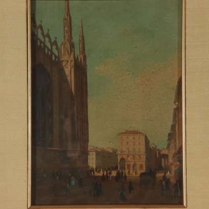 Vue de Milan Huile sur Table Moitié '900