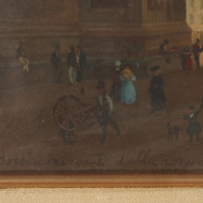 Glimpse of Milan Oil Painting on Board Mid 20th Century