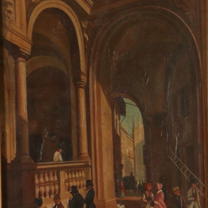 Glimpse of Milan Oil Painting Mid 20th Century