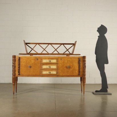 Sideboard with Raised Top Maple and Burl Veneer Italy 1940s-1950s