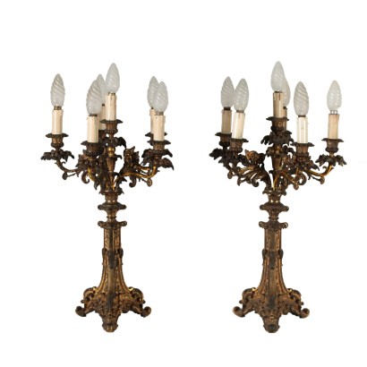 Pair of Candle Holders Gilded Bronze Italy 19th Century