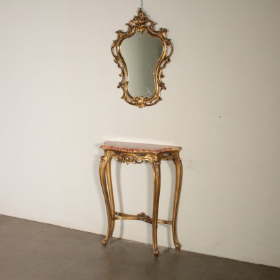 Console Table with Mirror Gilded Wood Italy 20th Century