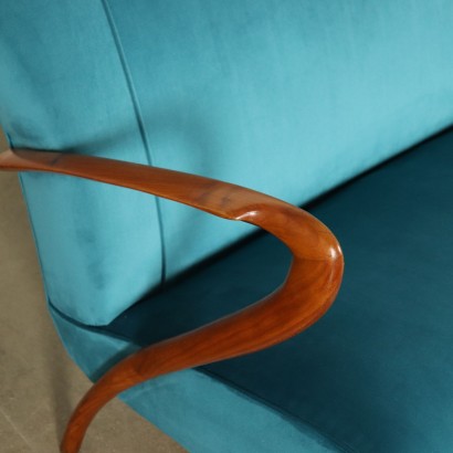Sofa Stained Beech Velvet Upholstery Vintage Italy 1950s