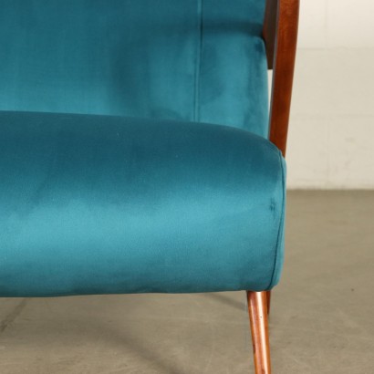 Sofa Stained Beech Velvet Upholstery Vintage Italy 1950s