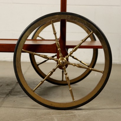 Service Cart Oak Brass Ferrules Vintage Italy 1960s