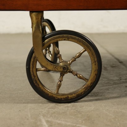 Service Cart Oak Brass Ferrules Vintage Italy 1960s