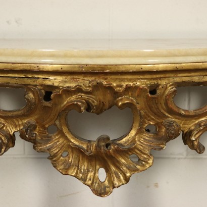 Elegant Console Lombard Bois doré Albâtre teint Italie Moitié '700