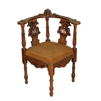 Neo-Renaissance Walnut Chair Italy Early 1900s