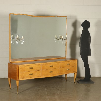 Commode avec Miroir Placage Acajou et Loupe Verre Italie Années 50