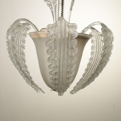 Chandelier Frosted Glass Crystal Vintage Italy 1940s