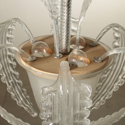 Chandelier Frosted Glass Crystal Vintage Italy 1940s