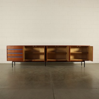 Sideboard Teak Veneer Metal Vintage Italy 1960s