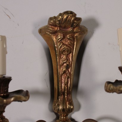 Pair of Sconces Treated Bronze Glass Vintage Italy 20th Century