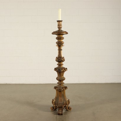 Floor Standing Candle Holders Gilded Wood Italy 20th Century