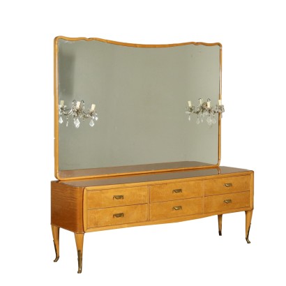 Chest with Mirror Mahogany Burl Veneer Vintage Italy 1950s