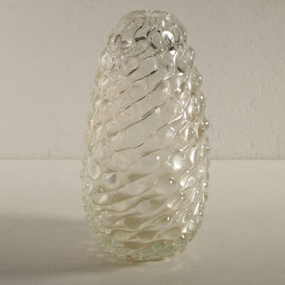 Glass Vase with Ornaments Vintage Italy 1930s