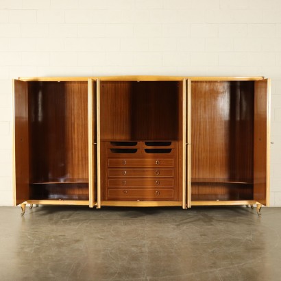 Wardrobe with Mirrors Burl Veneer Vintage Italy 1950s