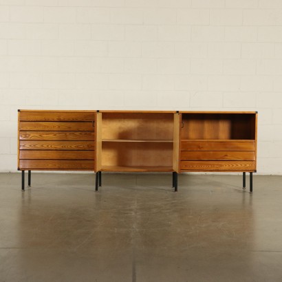 Sideboard Teak Veneer Solid Oak Vintage Italy 1960s