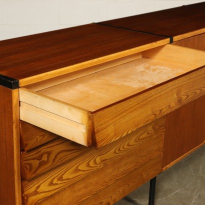 Sideboard Teak Veneer Solid Oak Vintage Italy 1960s