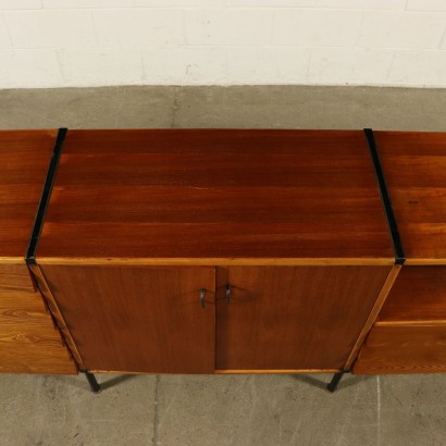 Sideboard Teak Veneer Solid Oak Vintage Italy 1960s