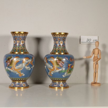 Paar Cloisonné-Vasen aus China 20. Jahrhundert
