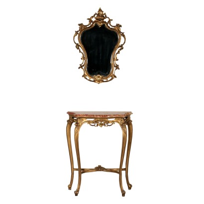 Console Table with Mirror Gilded Wood Italy 20th Century