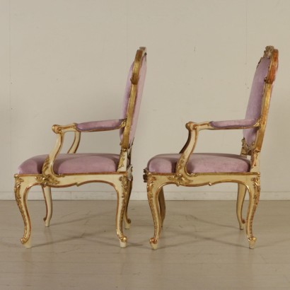 Pair of Armchairs Carved Lacquered Walnut Mid 1800s