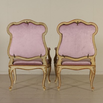 Pair of Armchairs Carved Lacquered Walnut Mid 1800s