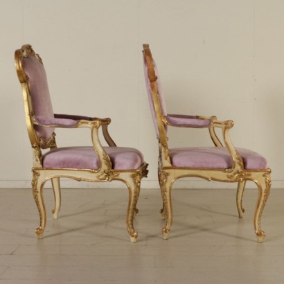 Pair of Armchairs Carved Lacquered Walnut Mid 1800s