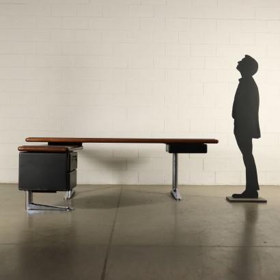 Desk with Dactyl Leather Wood Vintage Italy 1980s