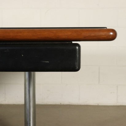 Desk with Dactyl Leather Wood Vintage Italy 1980s