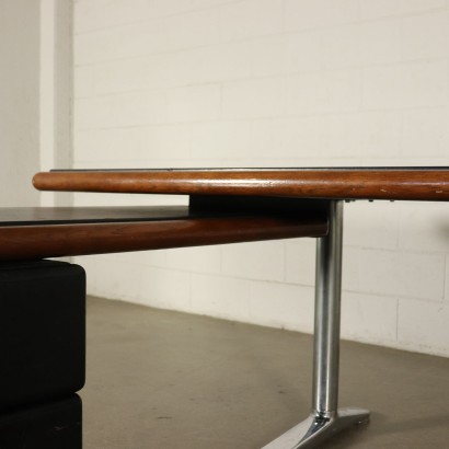 Desk with Dactyl Leather Wood Vintage Italy 1980s