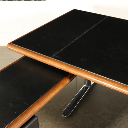 Desk with Dactyl Leather Wood Vintage Italy 1980s