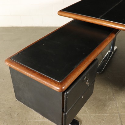 Desk with Dactyl Leather Wood Vintage Italy 1980s